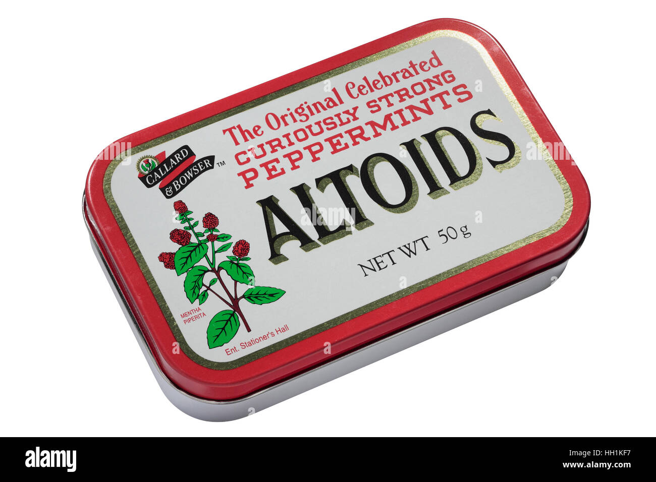 A tin of Altoids peppermints isolated on white background Stock Photo