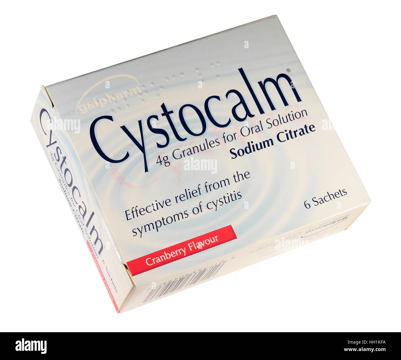 Box of cranberry flavour Cystocalm sachets for the treatment of cystitis isolated on a white background Stock Photo