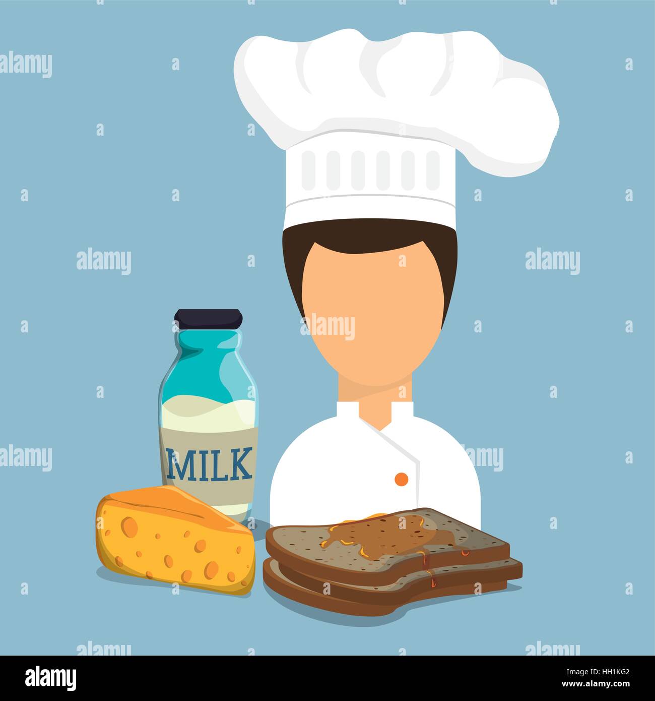 breakfast girl chef toast syrup cheese milk bottle Stock Vector Image