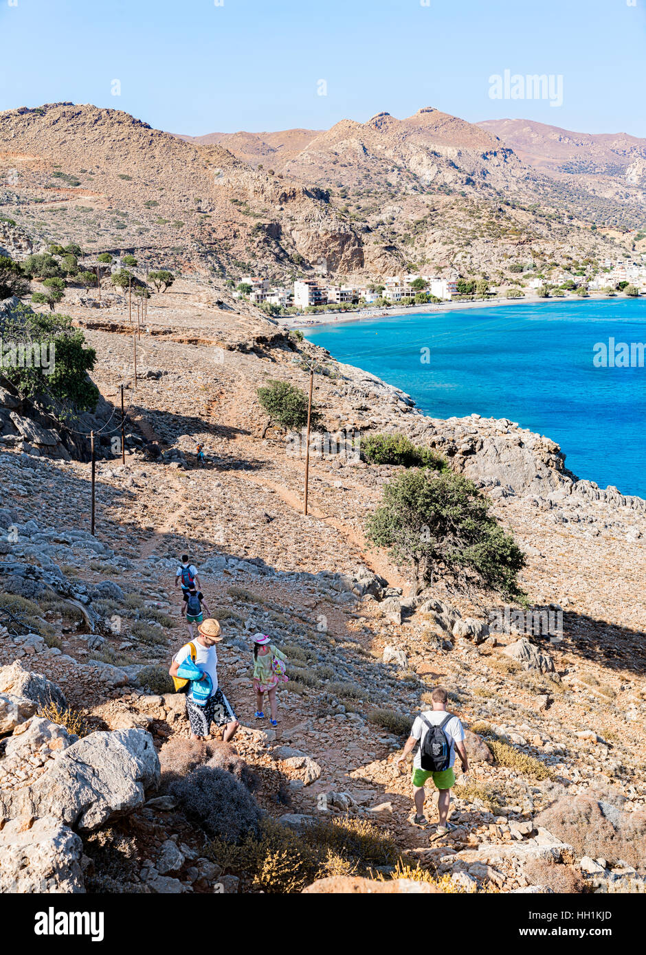 Seaside trekking path. Path by the sea, from Maridaki to Tsoutsouros beach. South Heraklion. Crete. Greece. Stock Photo