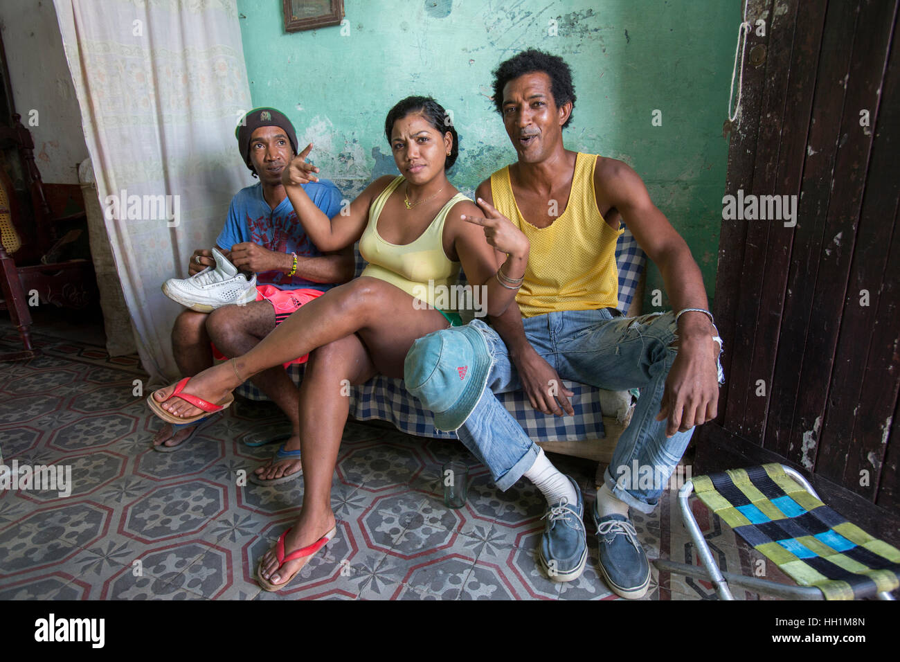 Family at home in Regla, Cuba Stock Photo