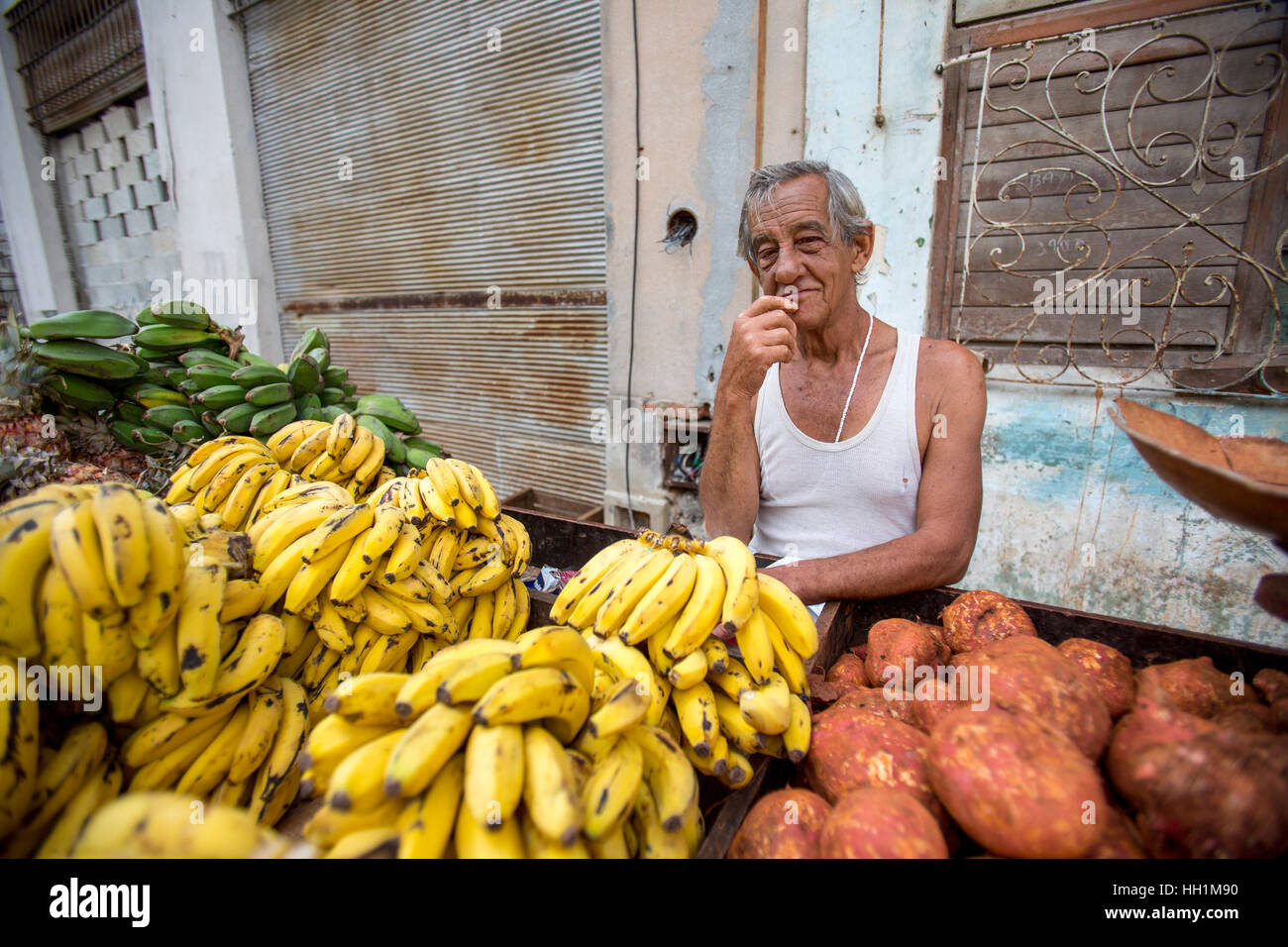 Fruit vendor in Old Havana Stock Photo
