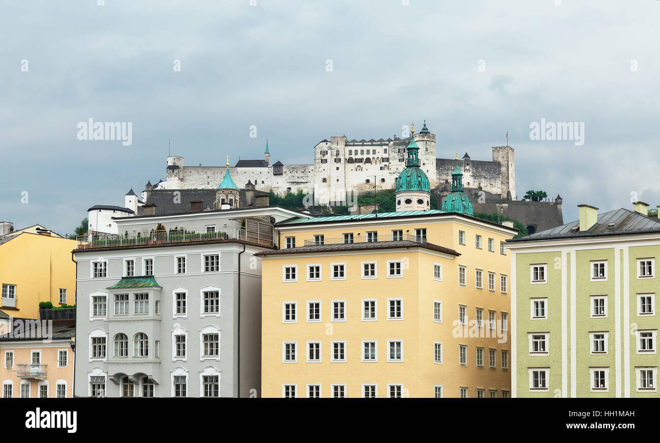 Salzburg castle view from the city Stock Photo