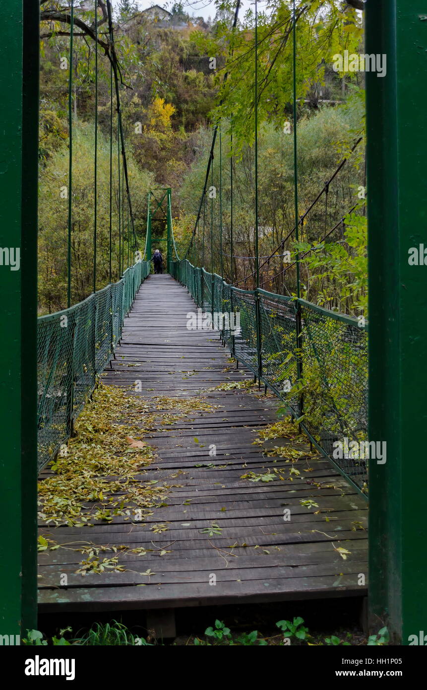 Catenary bridge over river Iskar in the autumn, Iskar defile, Lakatnik, Bulgaria Stock Photo