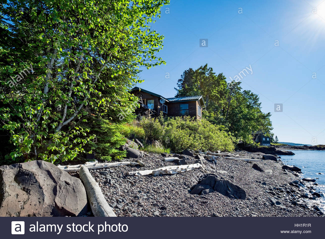 Cabins By The North Shore Of Lake Superior Near Grand Marais Stock