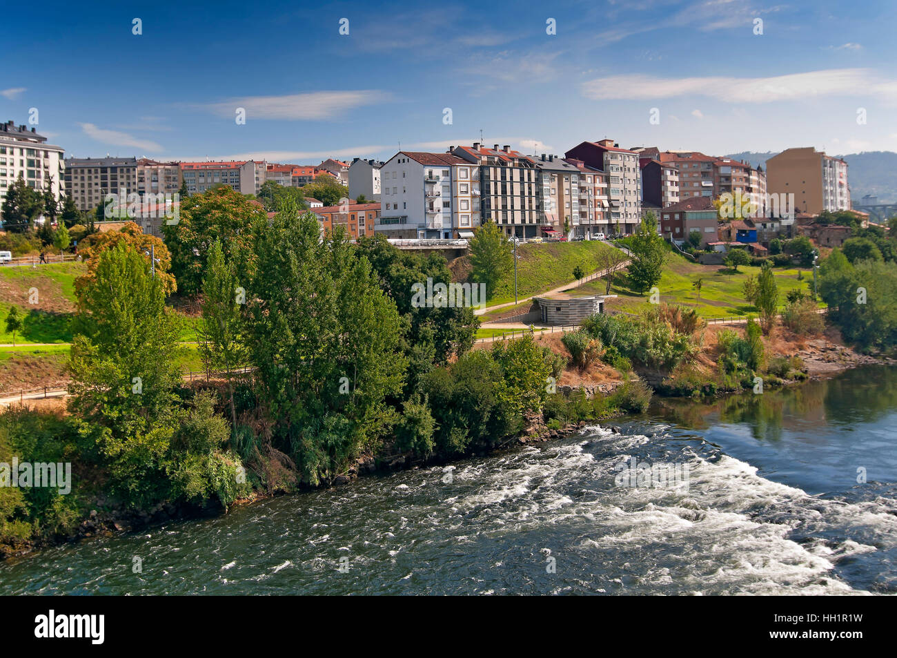 Urban view with river Miño, Orense, Region of Galicia, Spain, Europe Stock Photo