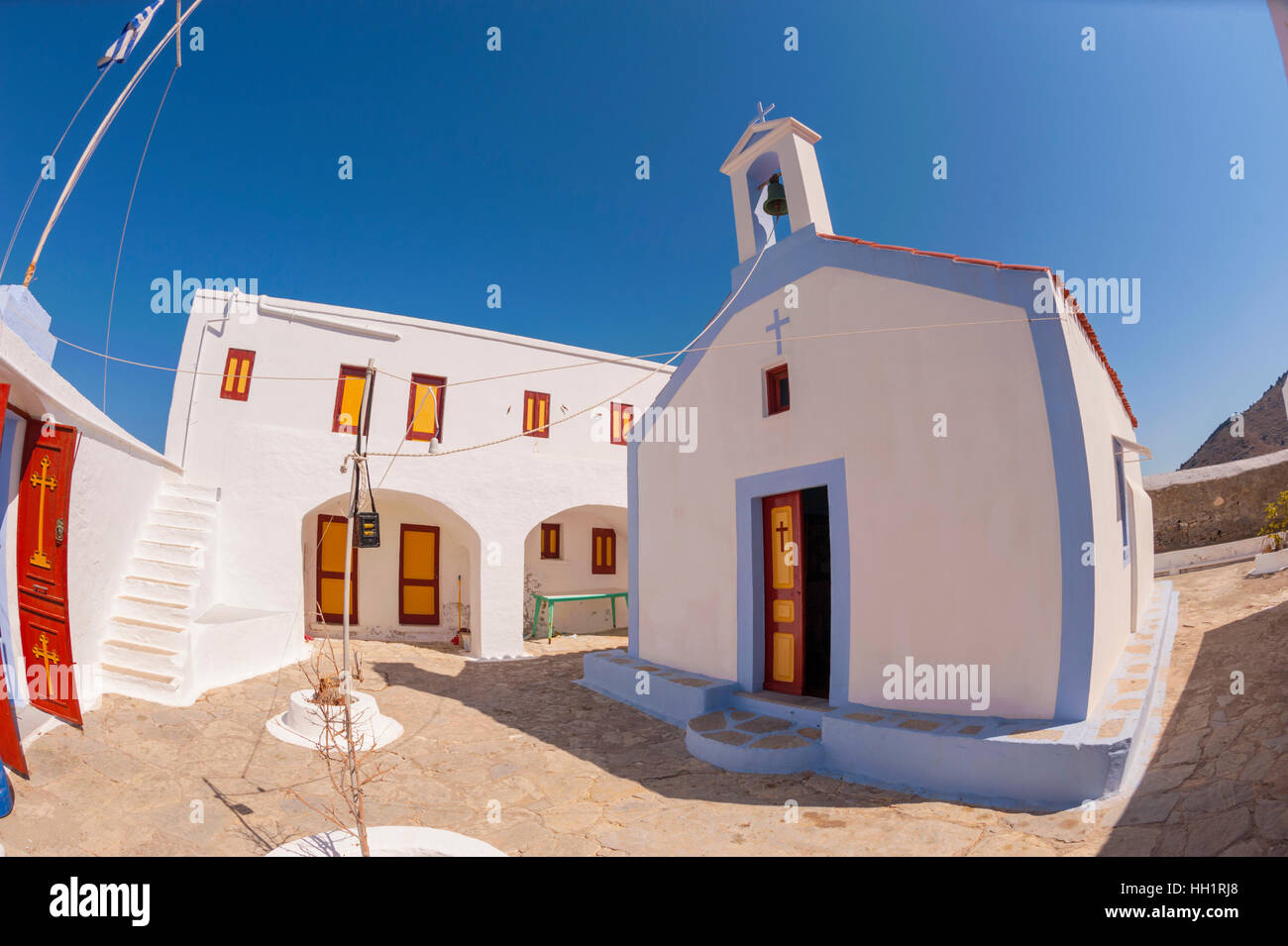 The monastry of Saint emilianos on the west coast of Symi Greece Stock Photo