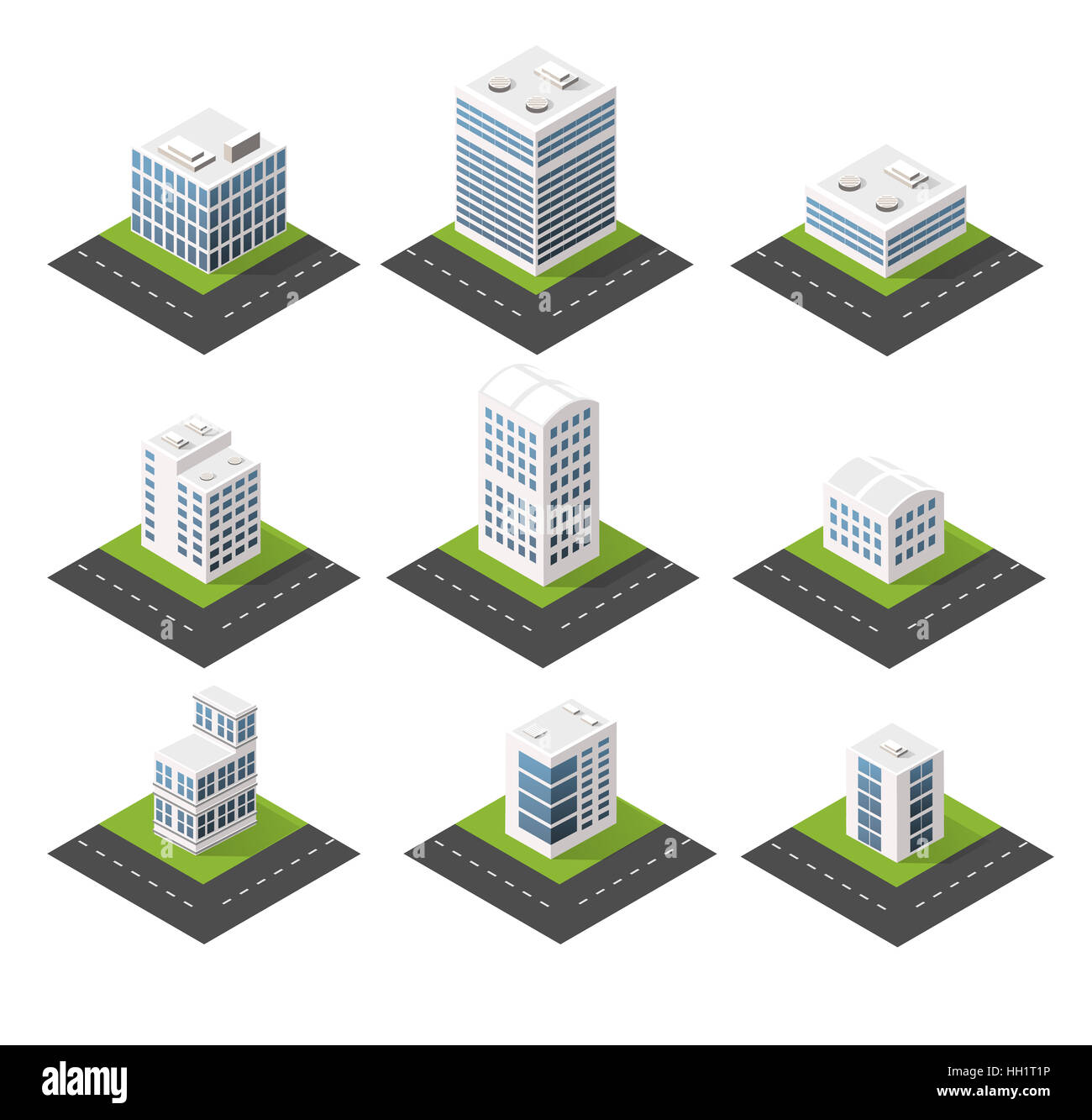 Urban isometric icons for the web with houses and streets Stock Photo