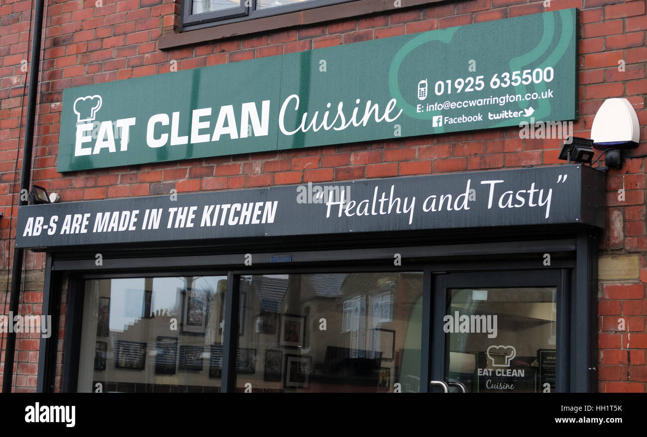 Eat Clean Craze Cafe,Warrington,Cheshire,England,UK - Eat Clean Cuisine Latchford - Abs are made in the kitchen Stock Photo
