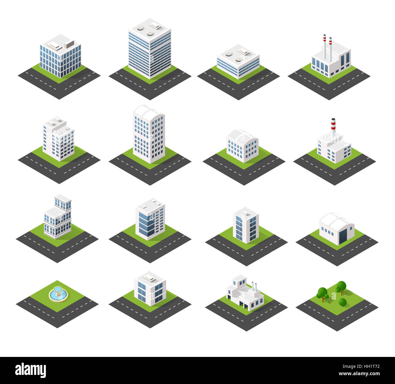 Urban isometric icons for the web with houses and streets Stock Photo