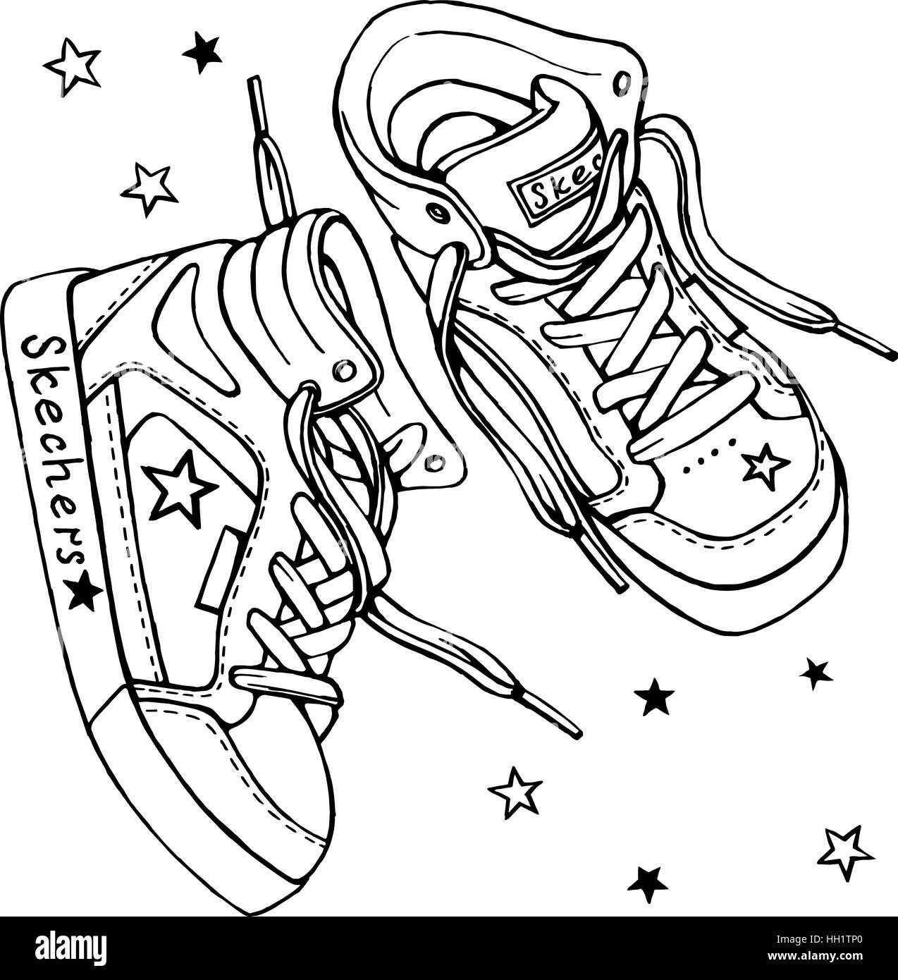 moderat tilpasningsevne Er deprimeret Vector sketch of a pair of sneakers with laces on a white background.  Sports shoes drawing isolated Stock Vector Image & Art - Alamy
