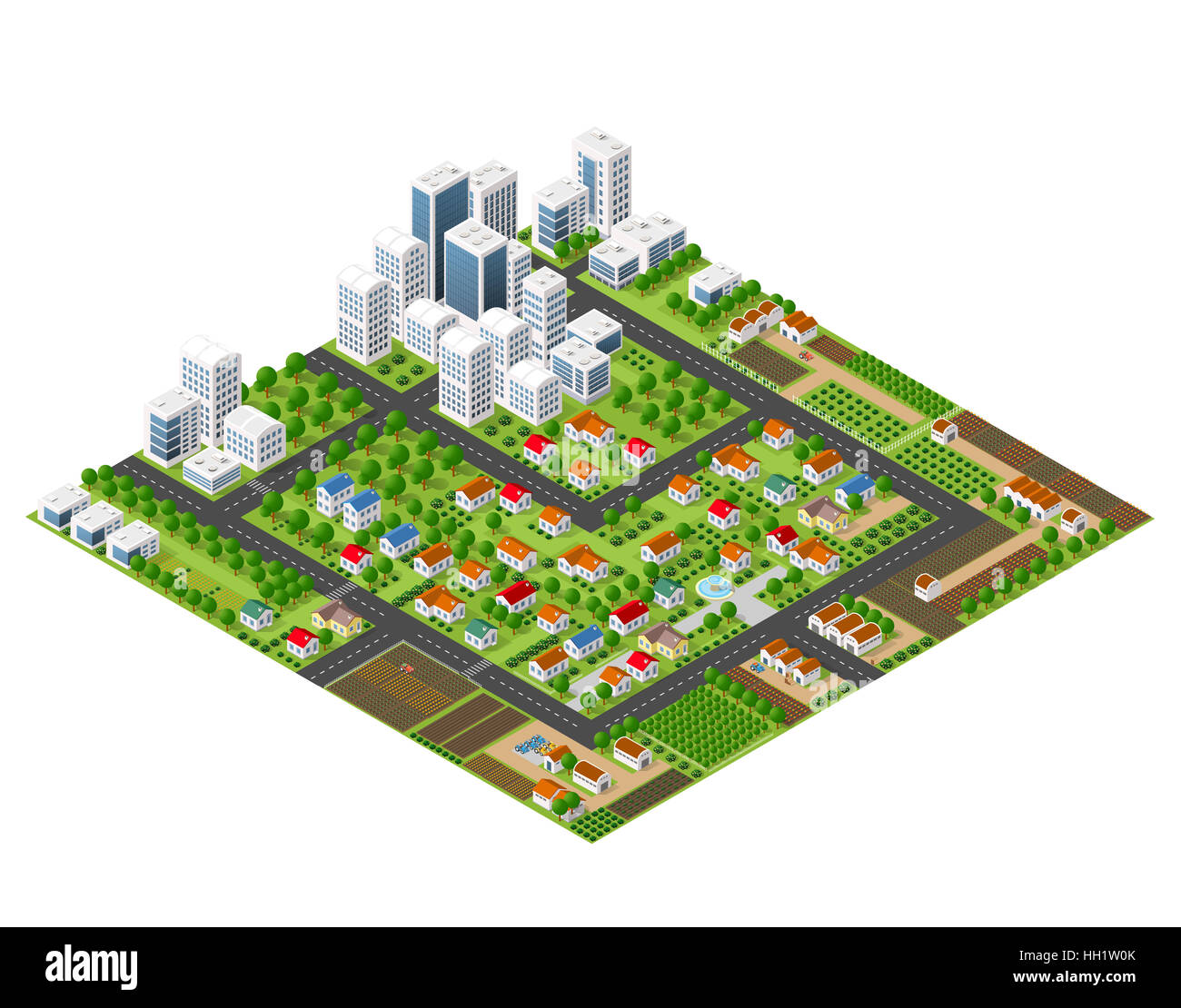 Toronto Isometric Isometric perspective city with streets, houses, skyscrapers, parks and ...