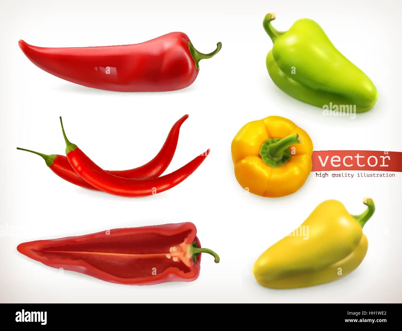 Pepper. Vegetable 3d vector icon set Stock Vector