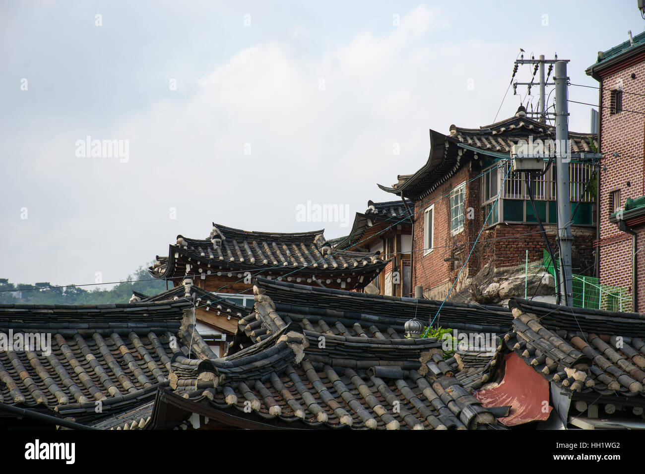 Bukchon Hanok Village is a Korean traditional village in Seoul Stock ...
