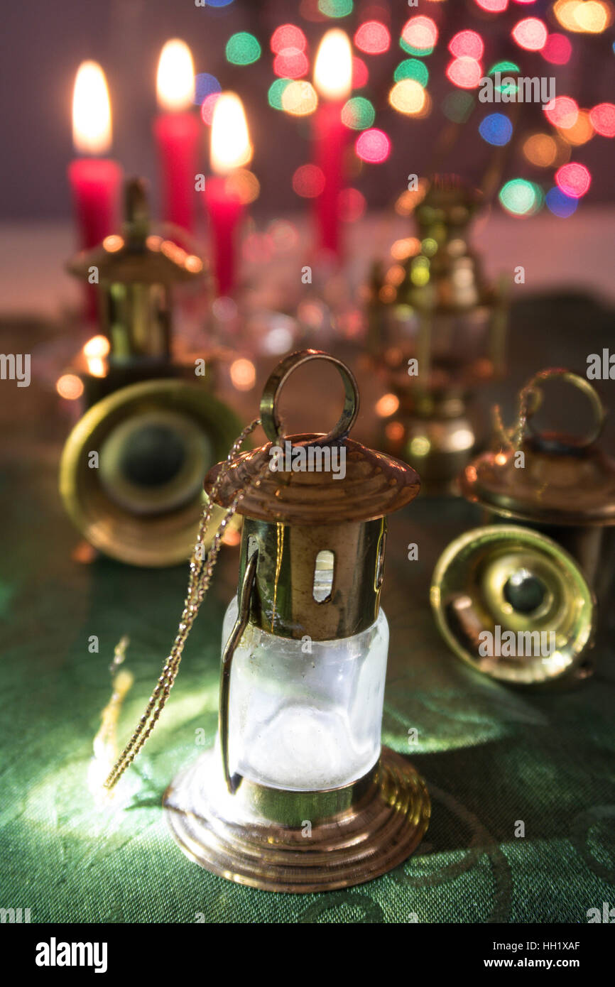 Miniature Lanterns Christmas Still Life Stock Photo