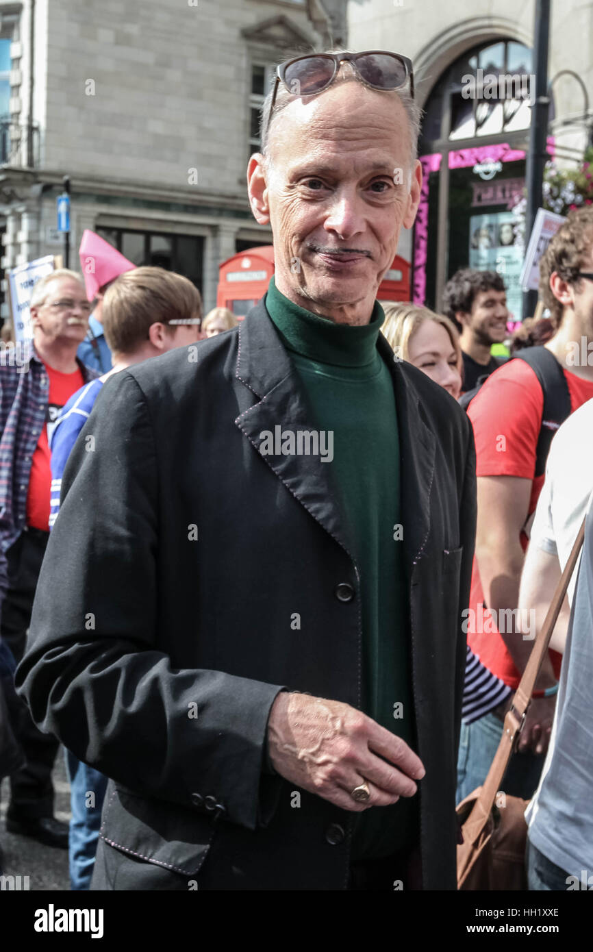 Film director John Waters joins the protest. Anti-pope protesters demonstrate in central London in protest of Pope Benedict XVI Joseph Ratzinger’s state visit to UK. Stock Photo