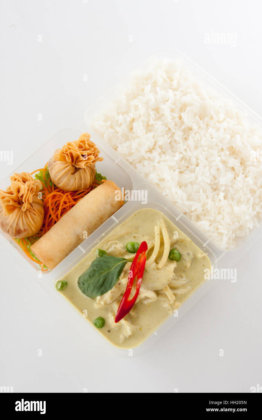 Thai green curry in take away box Stock Photo Alamy