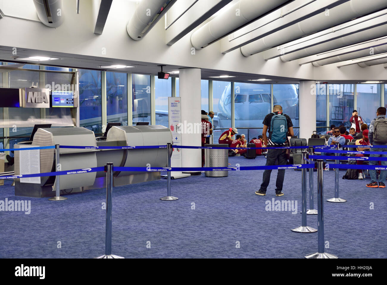 Airport boarding gate departure lounge, Miami International Airport (MIA), Florida Stock Photo