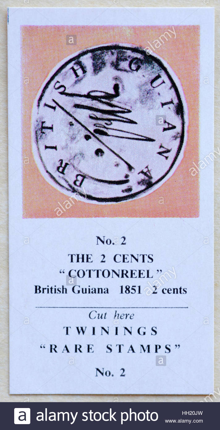 The CottonReel British Guiana 1851 2 cents - Twinings Tea Trade Card Issued in 1960 Stock Photo