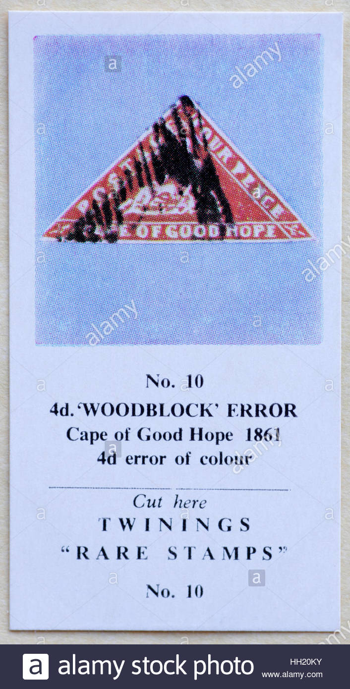 4d Woodblock error Cape of Good Hope 1861 - Twinings Tea Trade Card Issued in 1960 Stock Photo