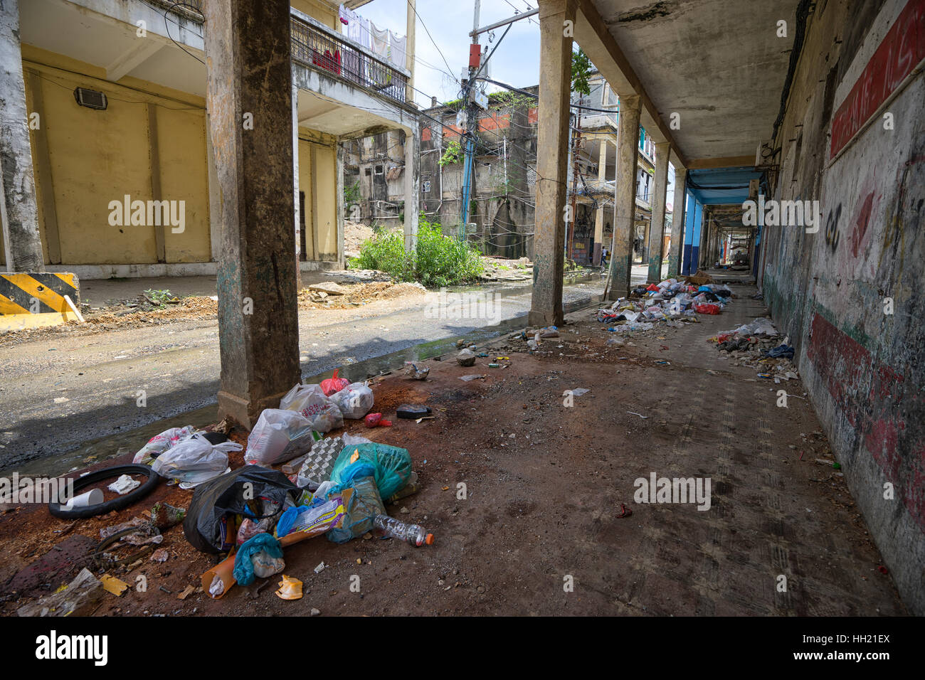 June 9, 2016 Colon, Panama: garbage lays  along many of the streets of the port town Stock Photo