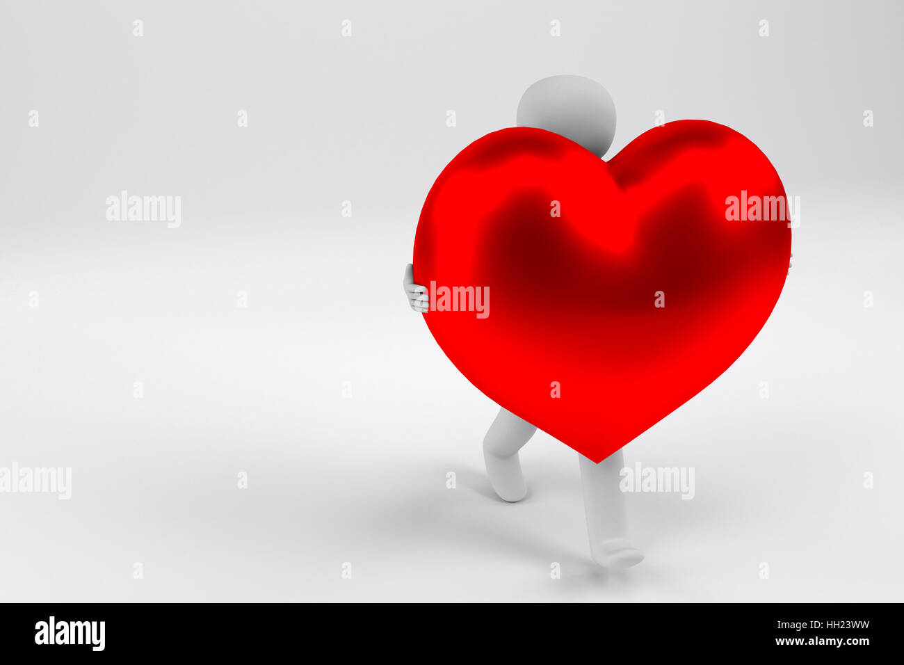 going 3d man hold the big red heart, 3d rendering Stock Photo - Alamy