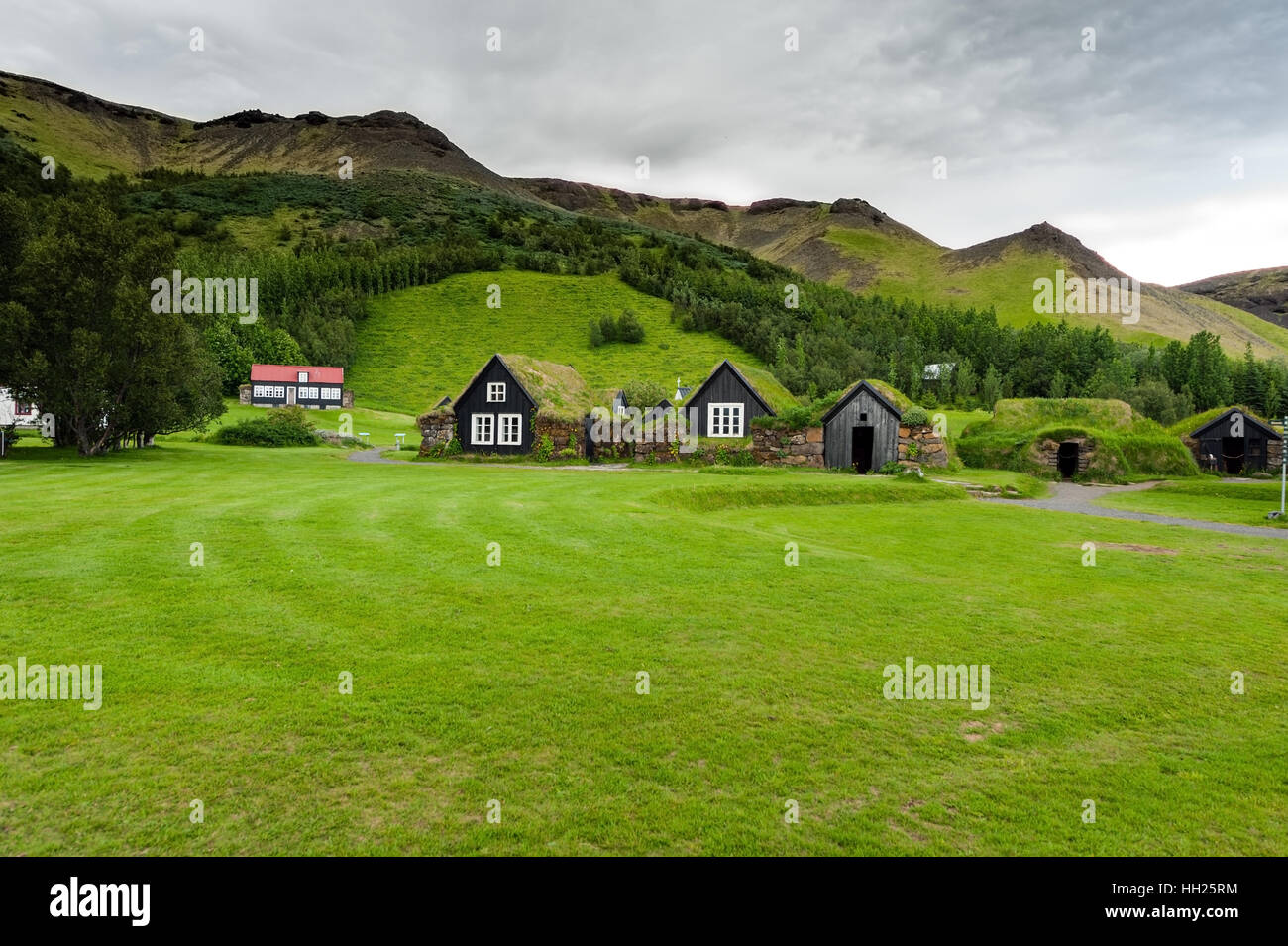 Icelandic traditional turf houses Stock Photo