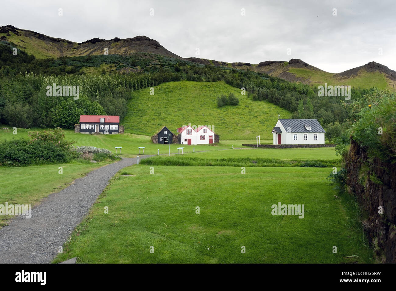 Icelandic traditional turf houses Stock Photo