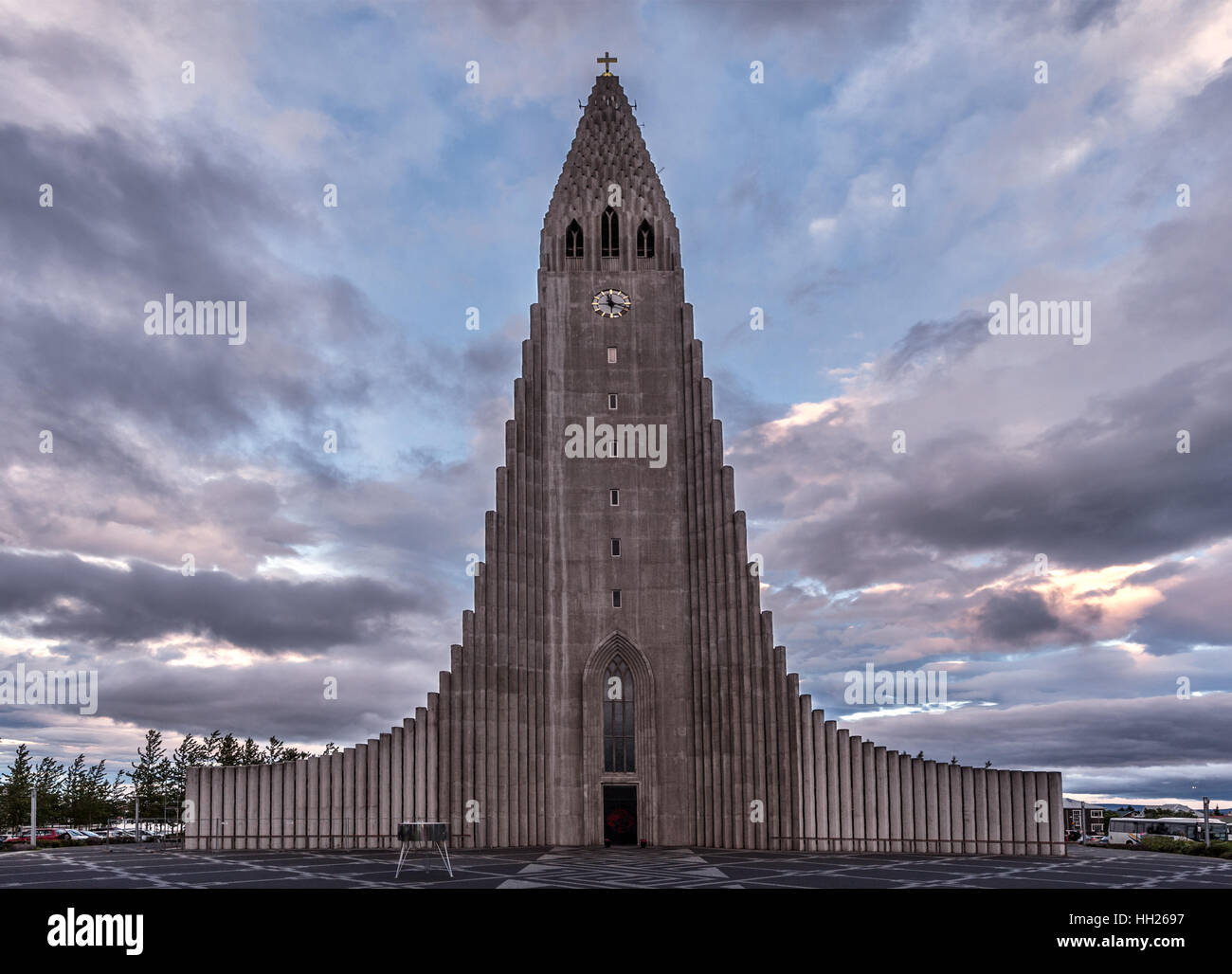 Hallgrímskirkja is a Lutheran parish church in Reykjavík, Iceland. At 73 metres high it is the largest church in Iceland. Stock Photo