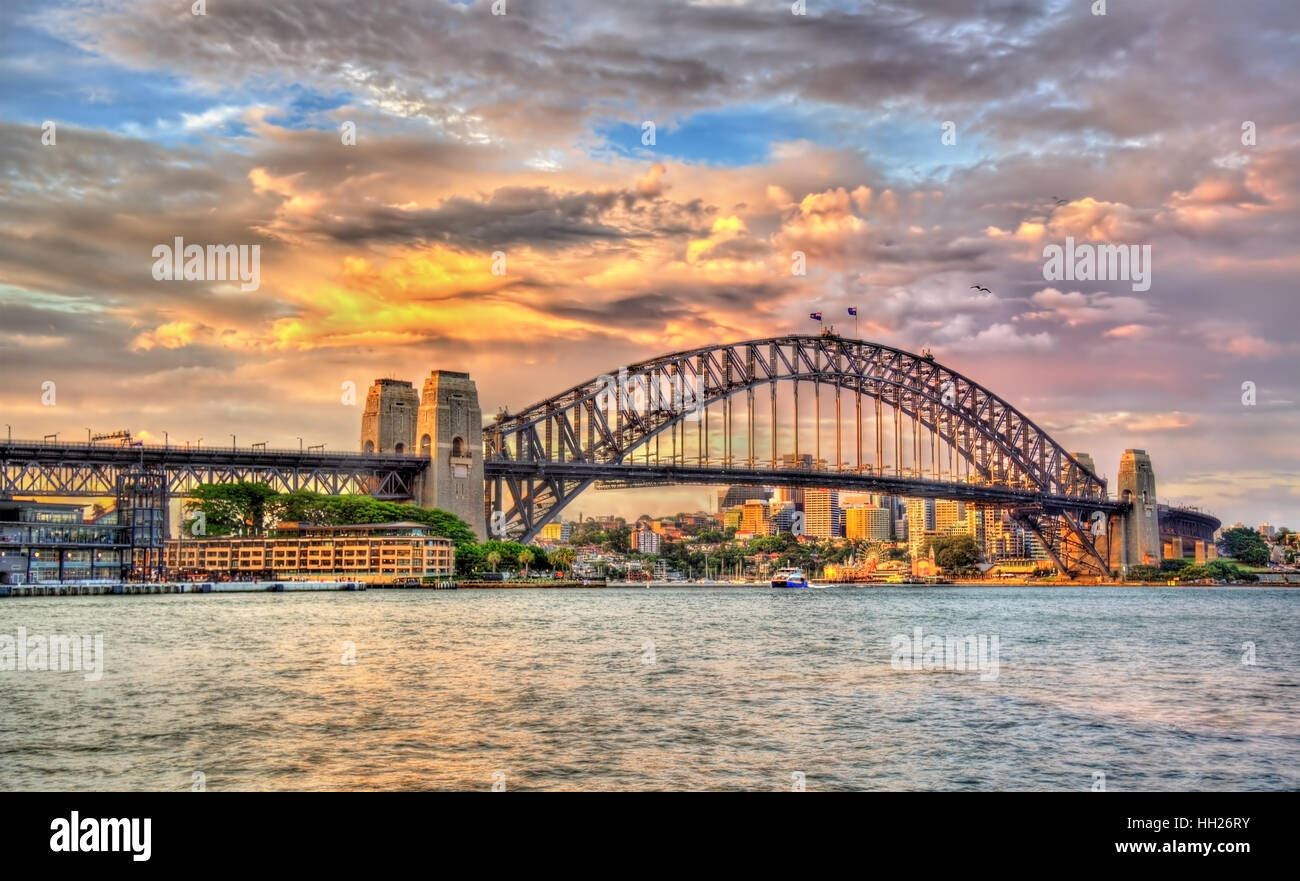 Sydney Harbour Bridge at sunset Stock Photo