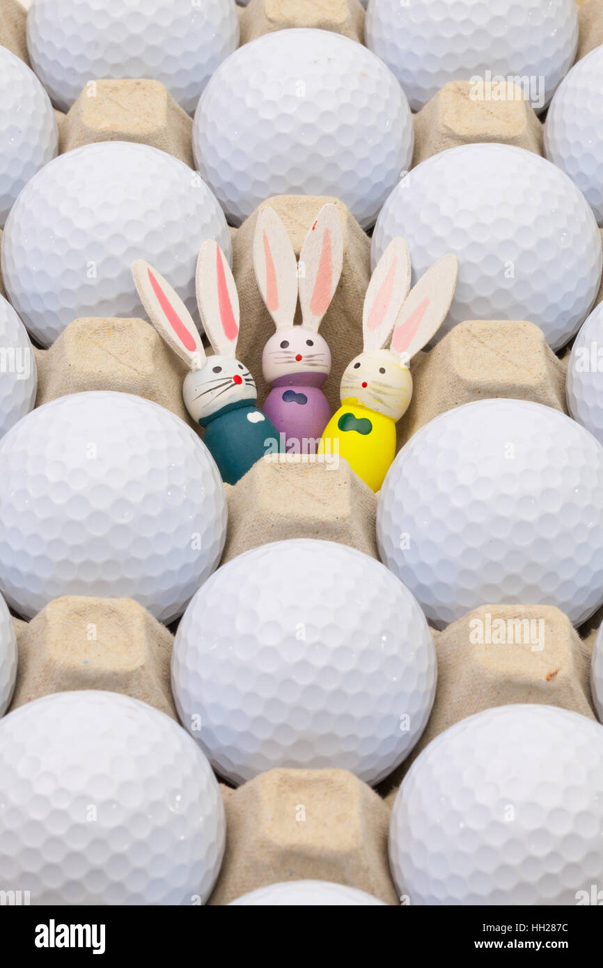 White golf balls in the box for eggs and Easter decoration Stock Photo