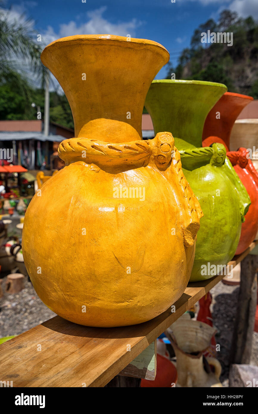 May 16, 2016 Honduras: closeup vases at roadside pottery vendor Stock ...