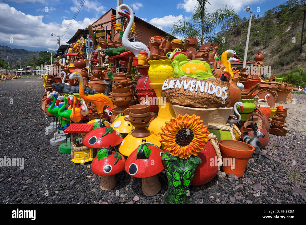 Roadside colorful artisan pottery in Honduras Stock Photo - Alamy