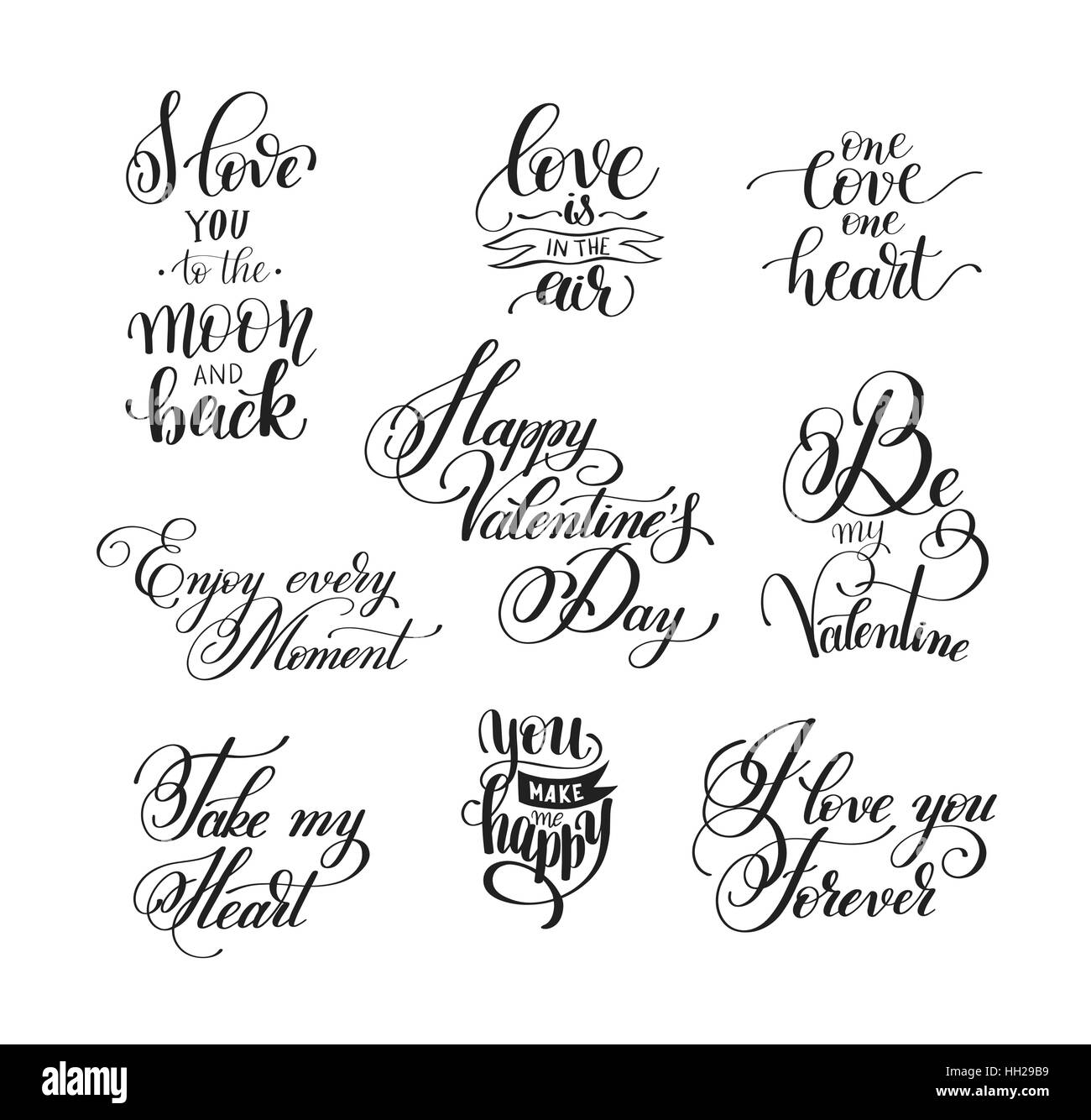 set of handwritten lettering positive quote about love to valent Stock ...