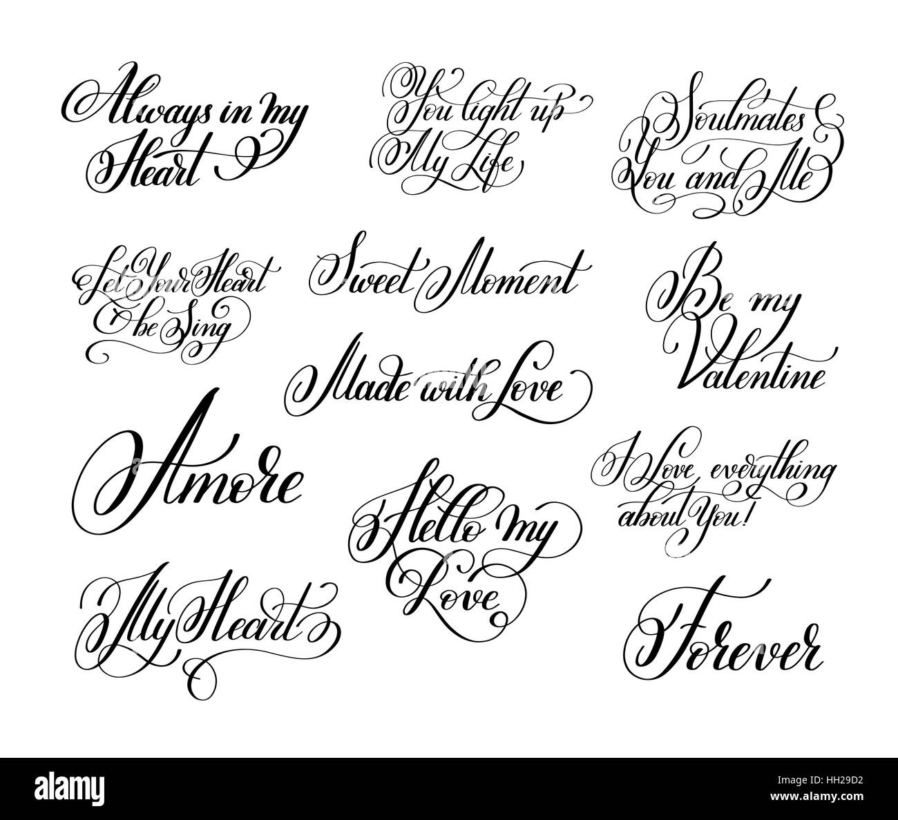 set of black and white hand written lettering about love to vale Stock ...