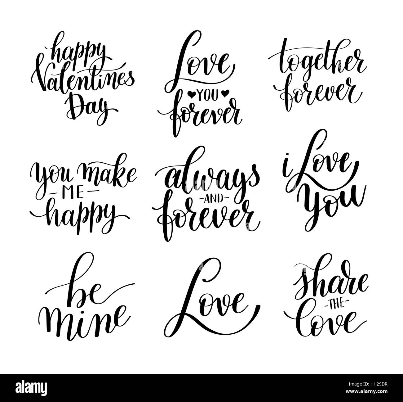 set of black and white hand written lettering about love to vale Stock ...
