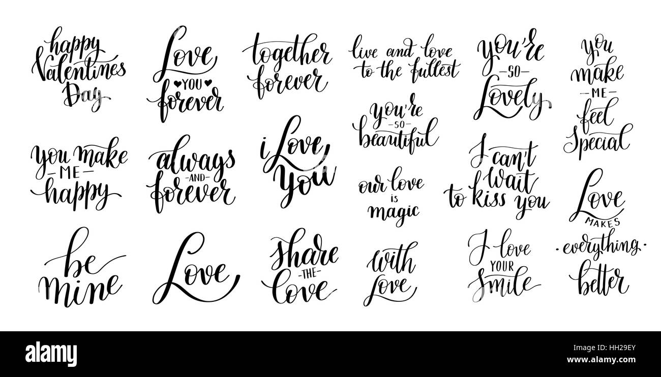 set of black and white hand written lettering about love to vale Stock ...