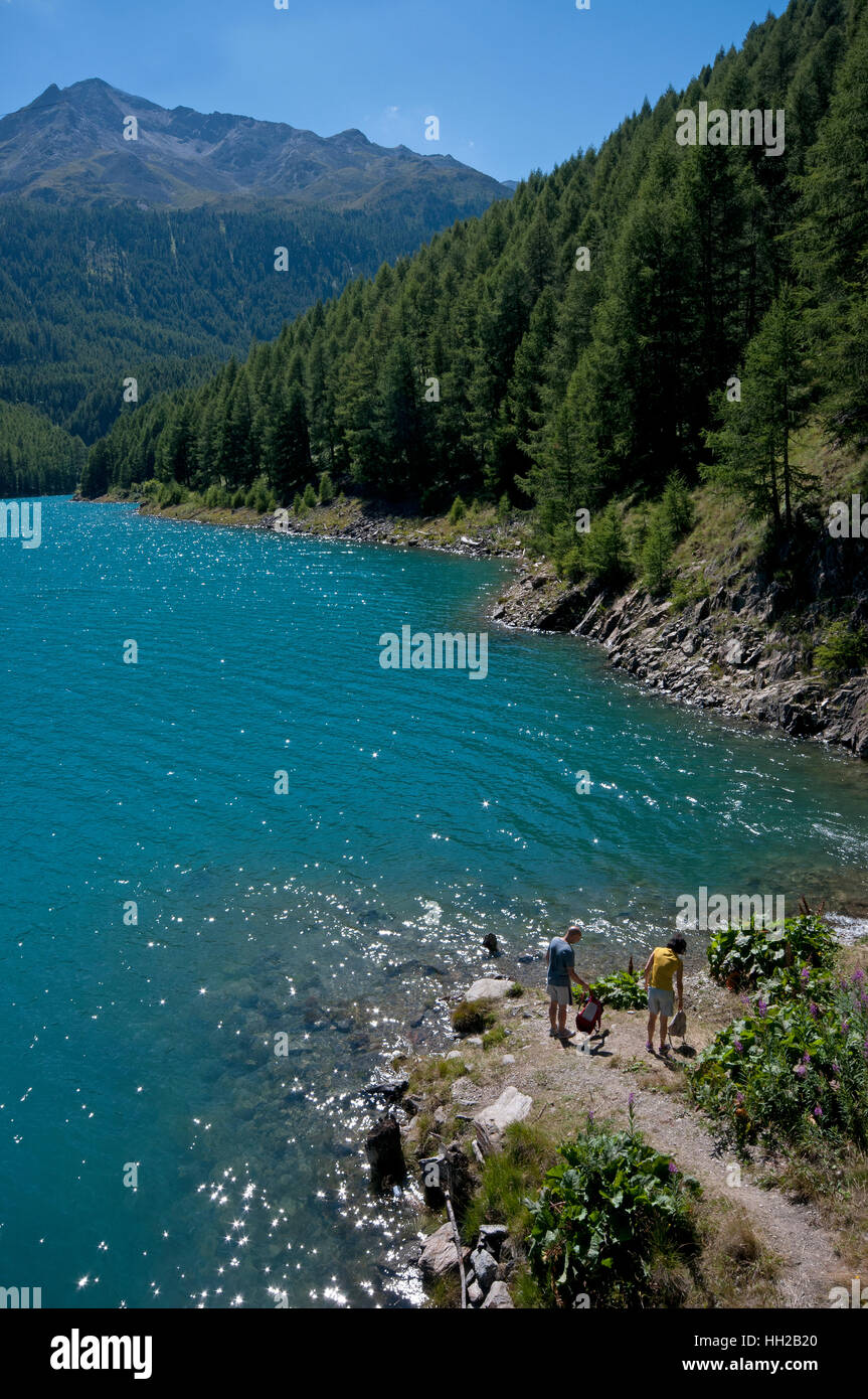 Lake of  Vernago (Vernagt), Val Senales (Schnalstal), Trentino Alto Adige, Italy Stock Photo