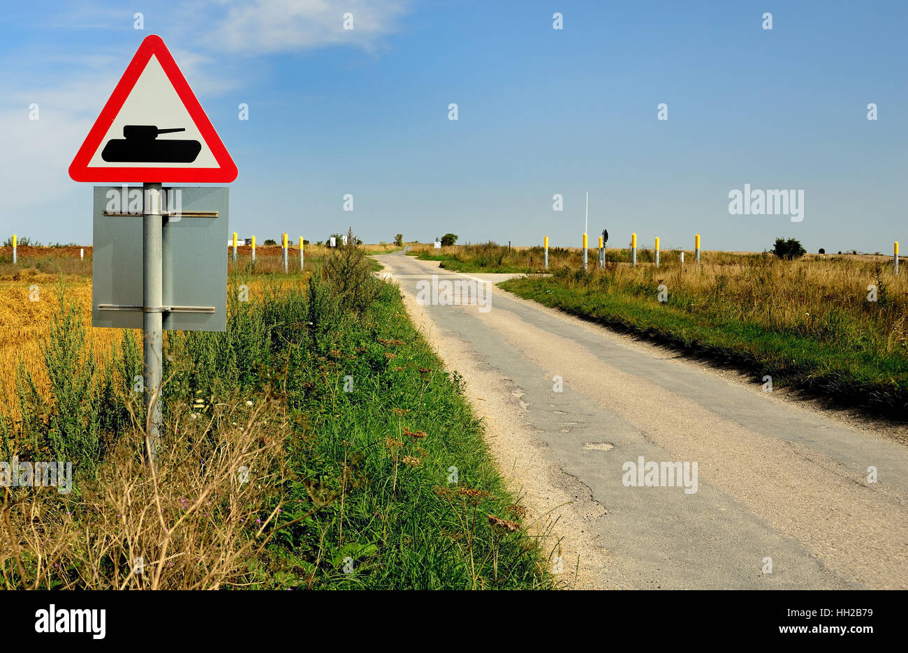Sign at a tank crossing on Salisbury Plain military training area. Stock Photo