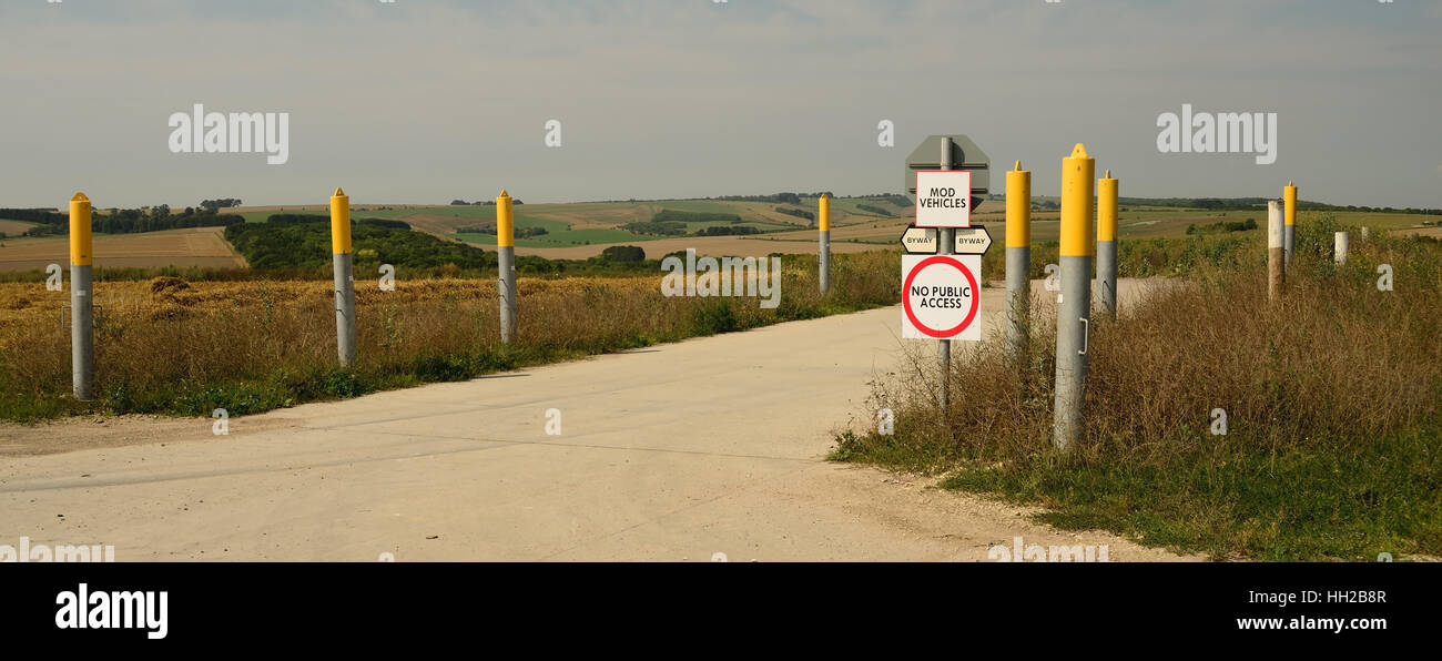 A tank crossing along the Imber Range Path on Salisbury Plain. Stock Photo