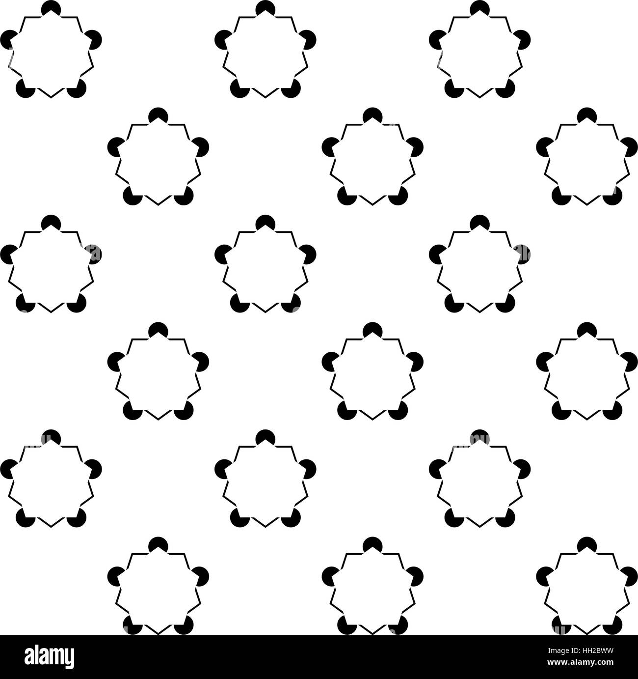 Pentagon variation of the Kanizsa Optical Illusion  (Illusory Contours) - Tile pattern in diagonal layout, seamless editable repeating vector (Black) Stock Vector