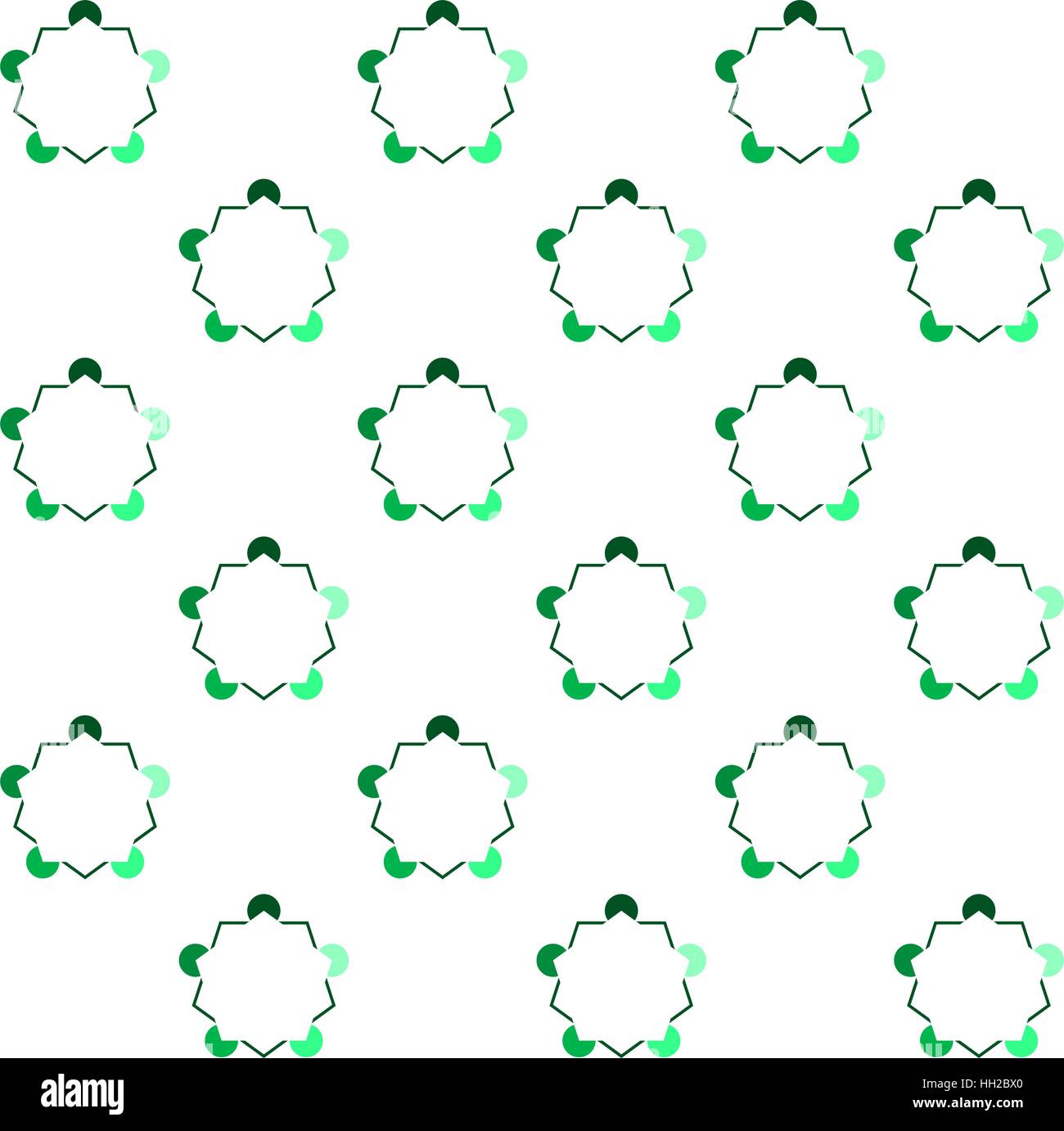Pentagon variation of the Kanizsa Optical Illusion  (Illusory Contours) - Tile pattern in diagonal layout, seamless editable repeating vector (Green) Stock Vector