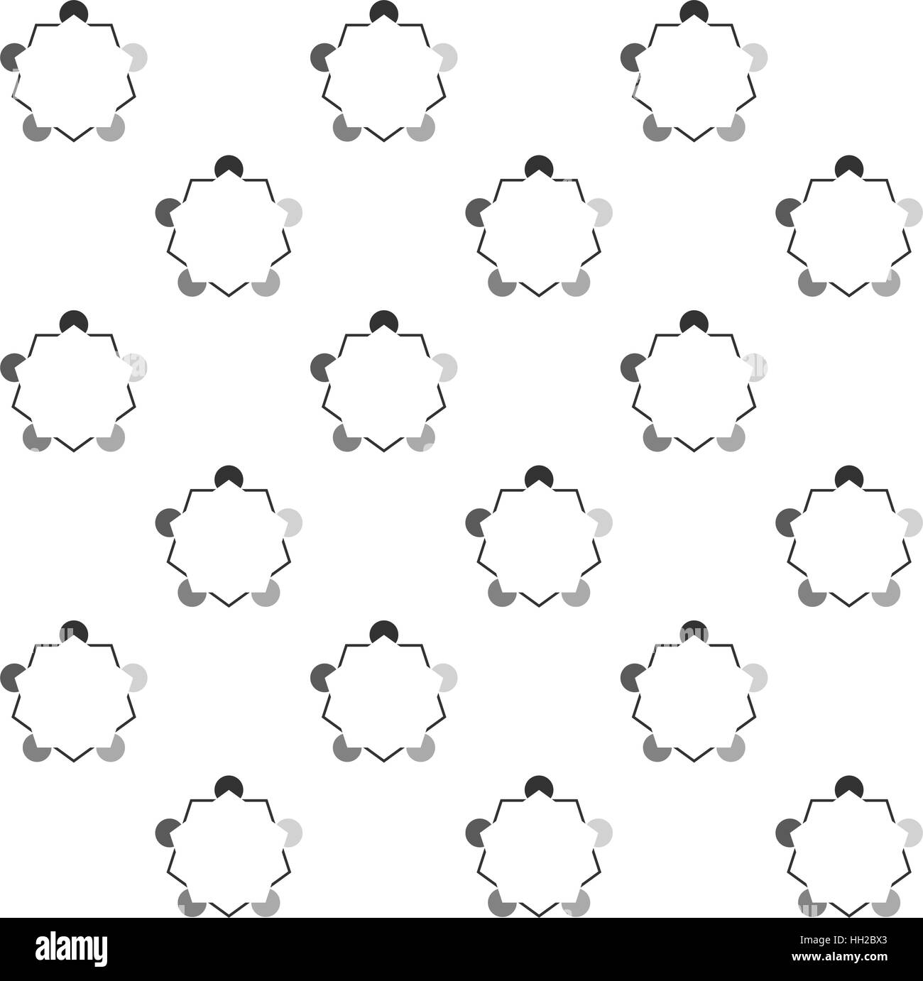 Pentagon variation of the Kanizsa Optical Illusion  (Illusory Contours) - Tile pattern in diagonal layout, seamless editable repeating vector (Grey) Stock Vector