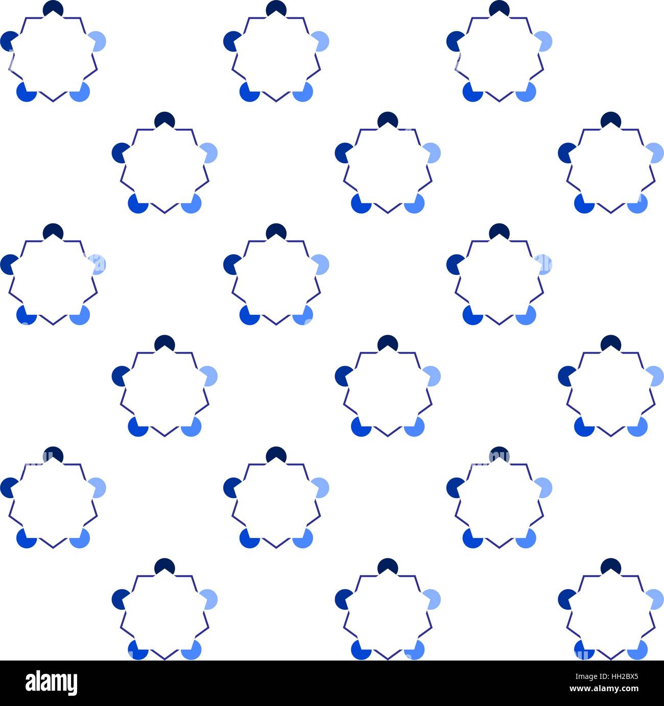 Pentagon variation of the Kanizsa Optical Illusion  (Illusory Contours) - Tile pattern in diagonal layout, seamless editable repeating vector (Blue) Stock Vector