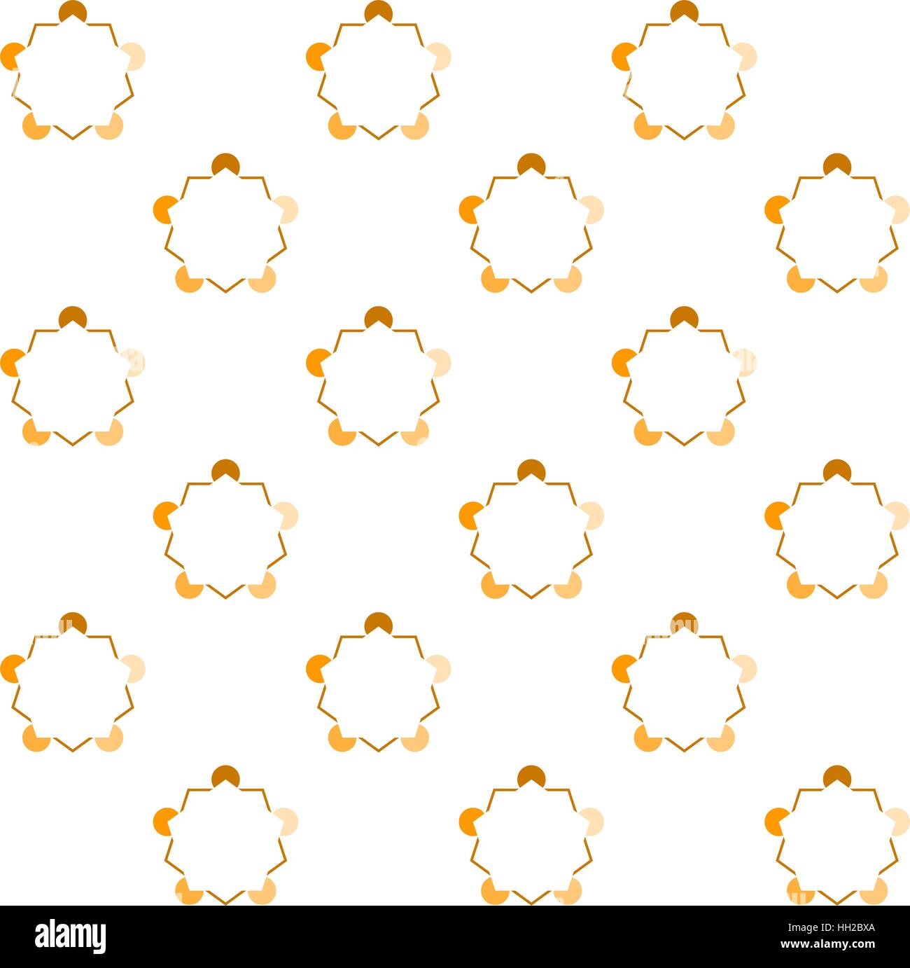 Pentagon variation of the Kanizsa Optical Illusion  (Illusory Contours) - Tile pattern in diagonal layout, seamless editable repeating vector (orange) Stock Vector