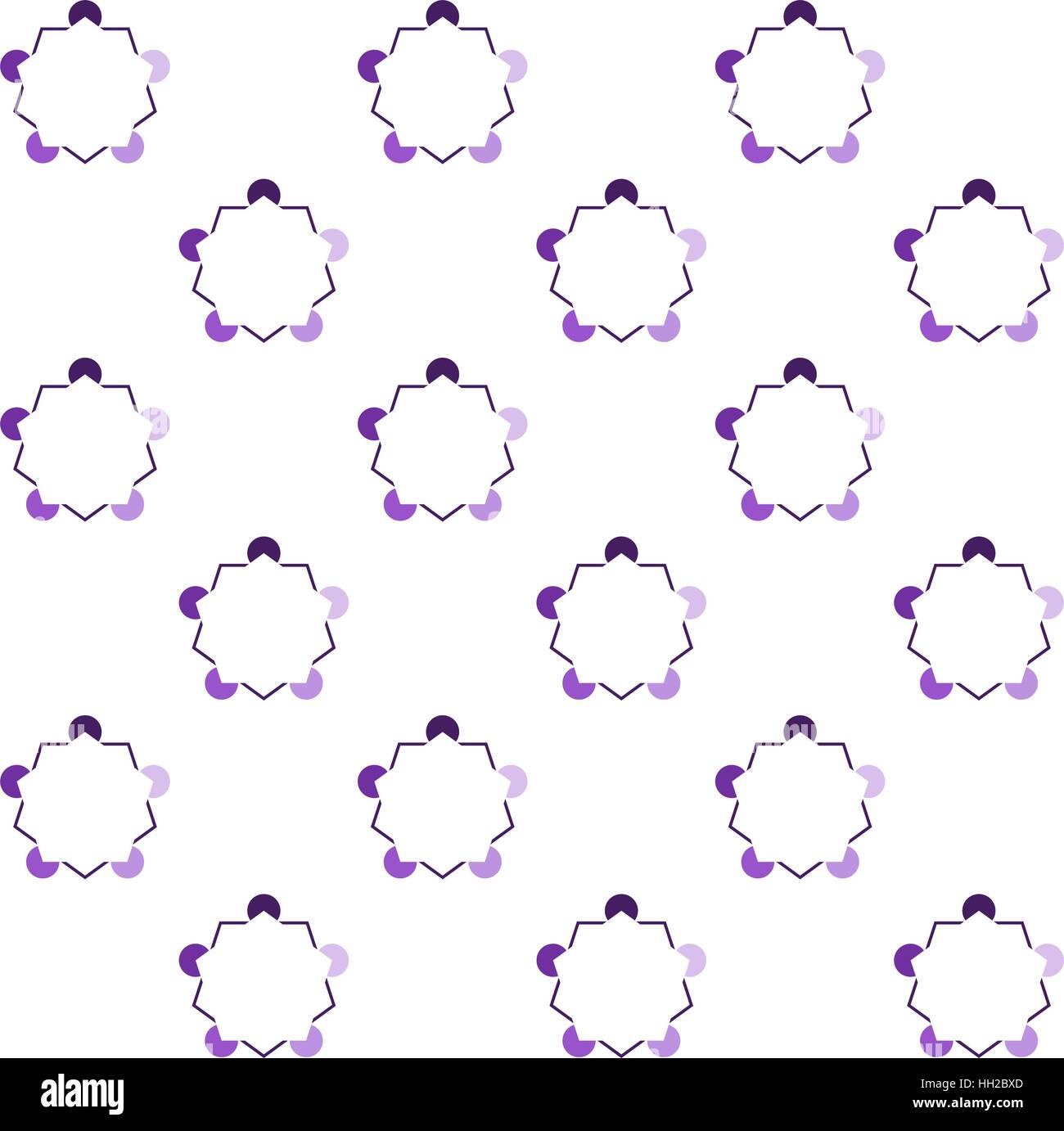 Pentagon variation of the Kanizsa Optical Illusion  (Illusory Contours) - Tile pattern in diagonal layout, seamless editable repeating vector (purple) Stock Vector