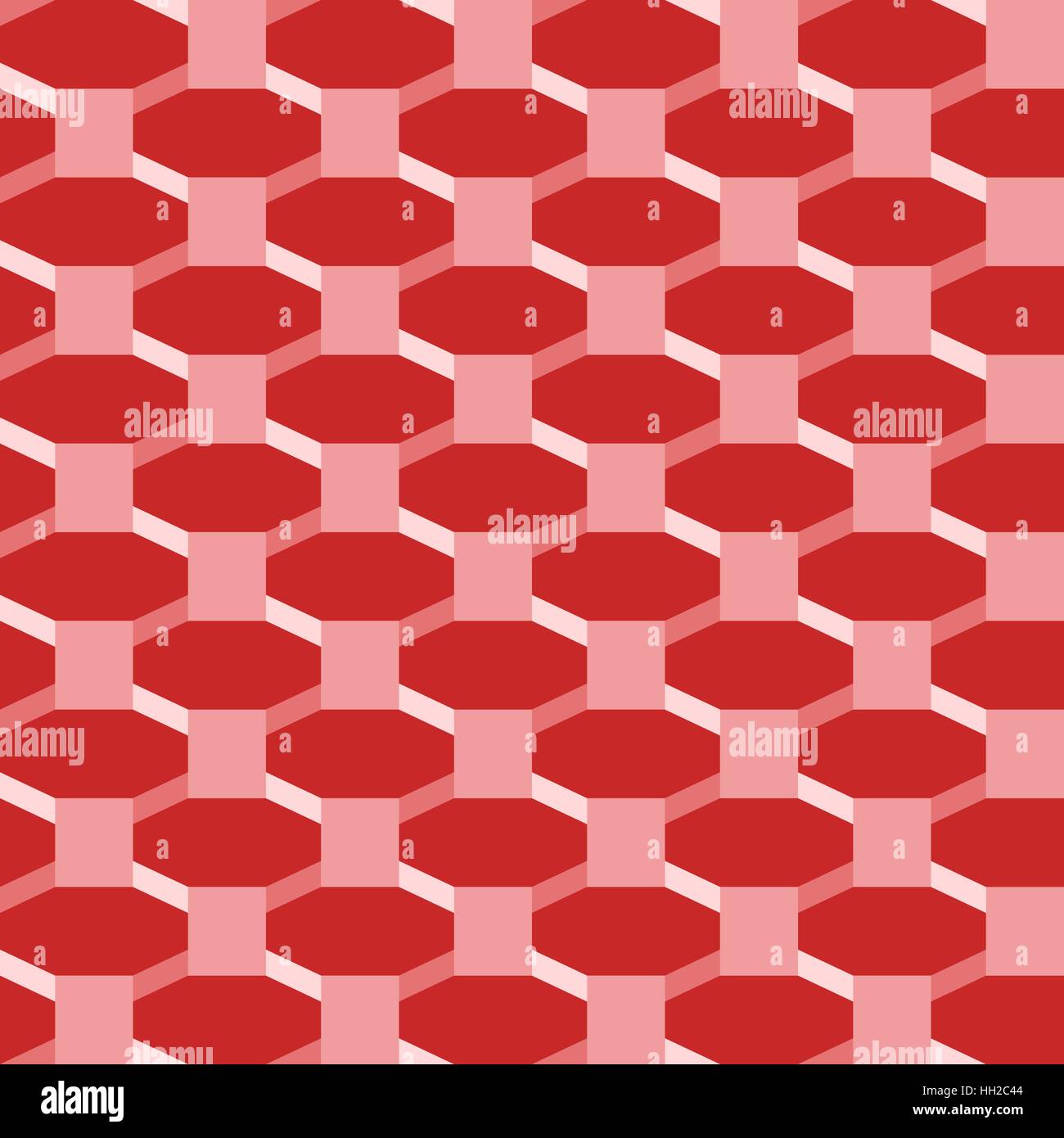 Isometric octagon tile pattern - 3D seamless repeatable editable geometric vector abstract background wallpaper (Red) Stock Vector