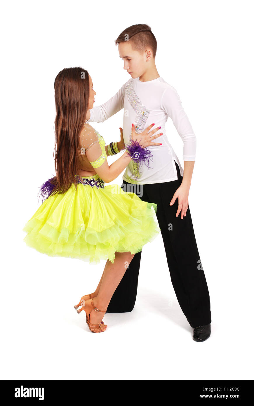 Boy and girl dancing ballroom dance on white background Stock Photo Alamy