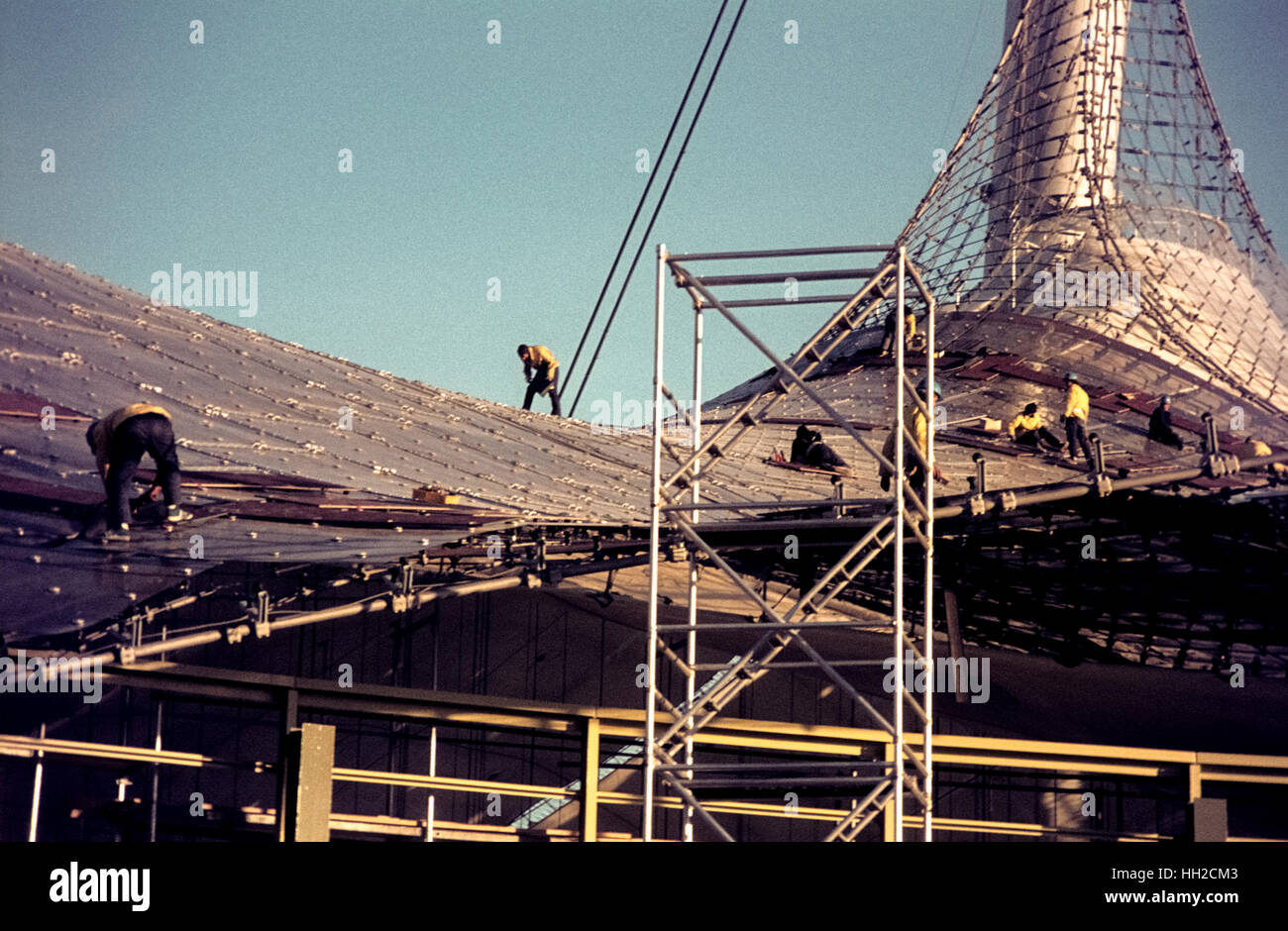 The Munich Olympic Hall under construction. Münchner Olympia-Schwimmhalle während der Bauzeit. Preparation for the Olympic Games 1972 in Munich. Stock Photo