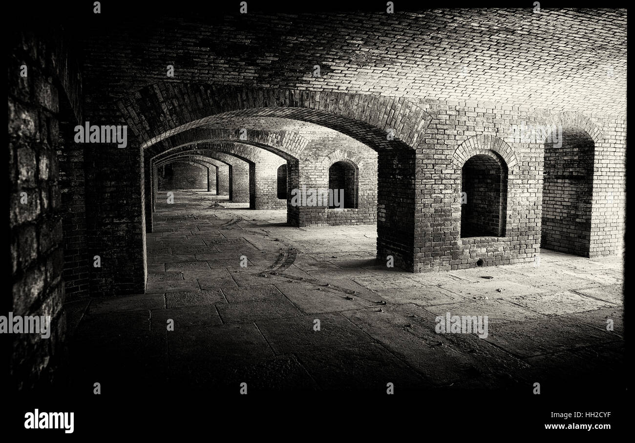 Rows of Brick Arches within the wall of Fort Jefferson-Dry Tortugas National Park, Florida Stock Photo